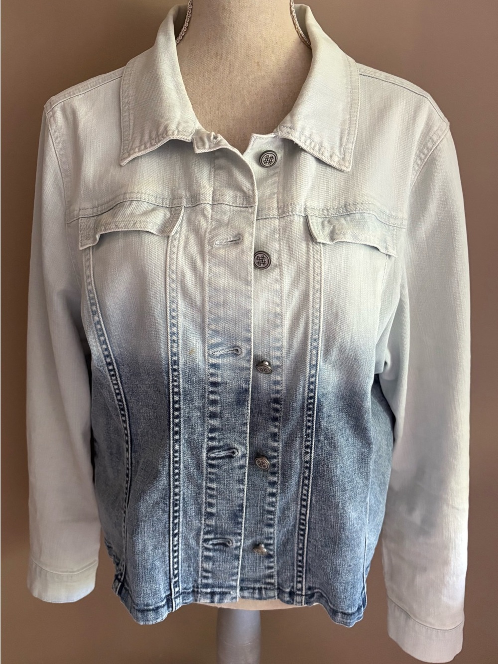 Laurie Felt Classic Ombre Denim Jacket in Light Blue to Dark Blue